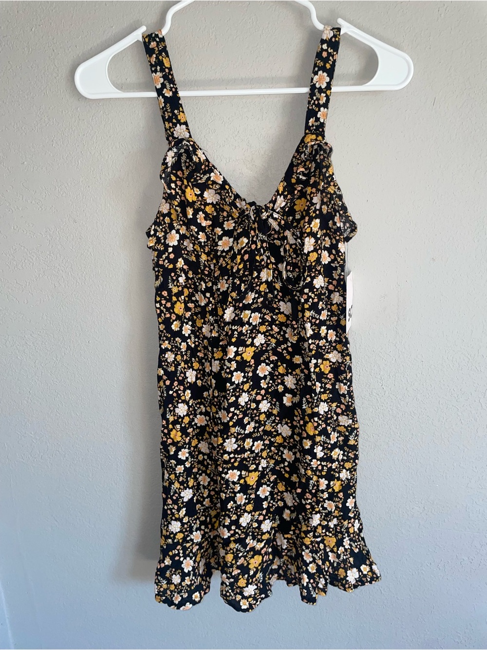 SO Black Mini Dress with Yellow & Cream Floral Print
